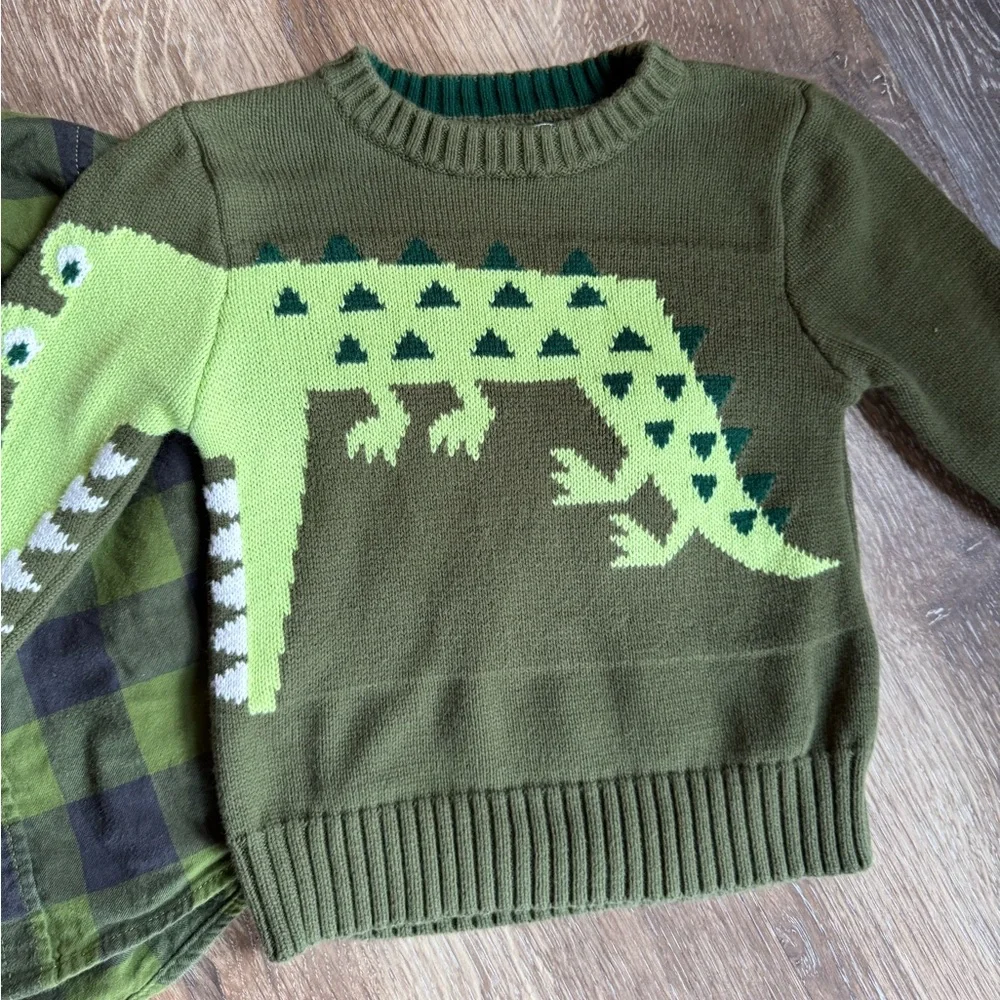 ADORABLE Cat & Jack Dino Sweater and plaid shirt set! 2T in EXCELLENT condition!